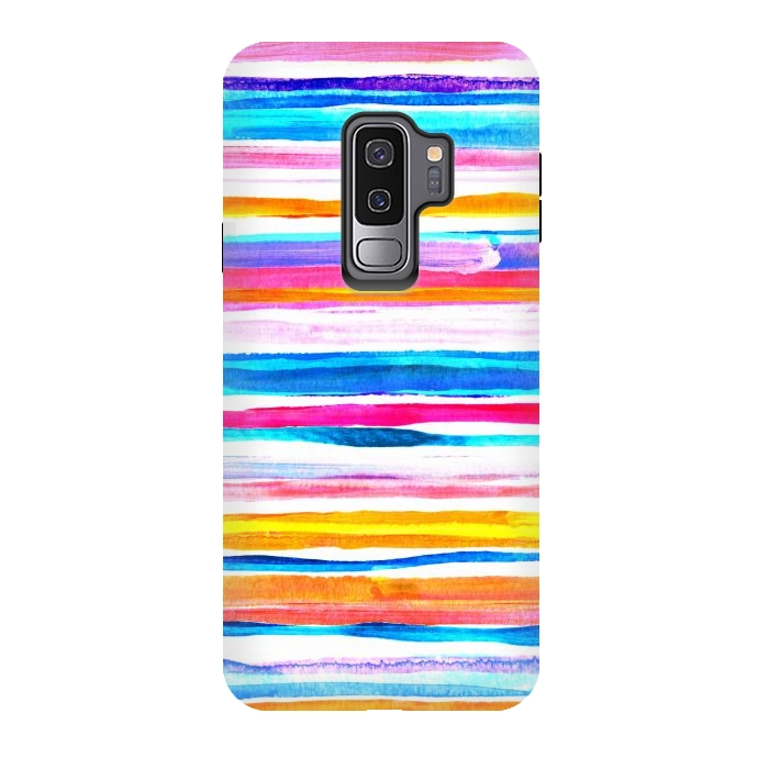 Galaxy S9 plus StrongFit Bright Hand Painted Gouache Beach Chair Stripes by Micklyn Le Feuvre
