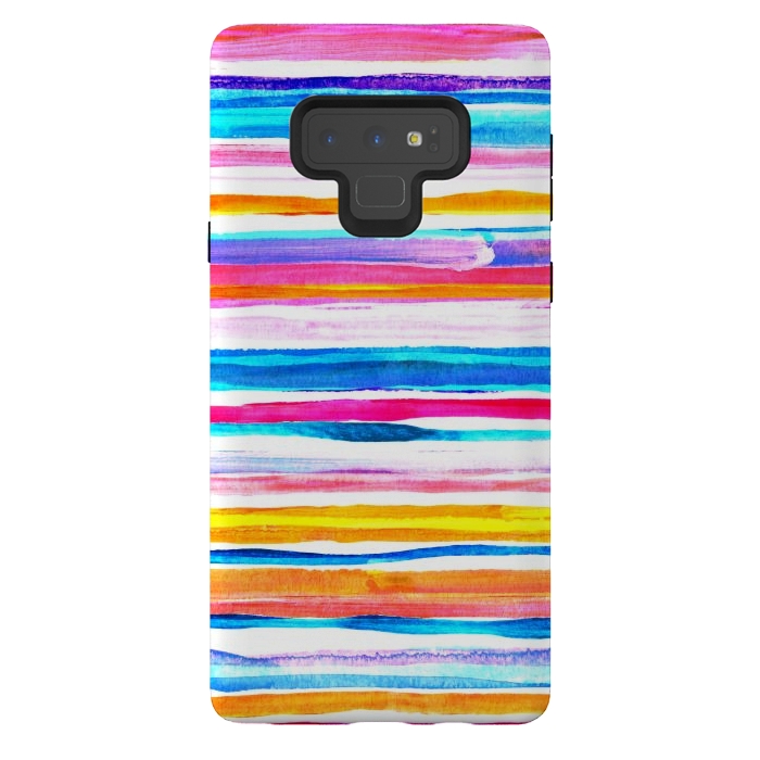 Galaxy Note 9 StrongFit Bright Hand Painted Gouache Beach Chair Stripes by Micklyn Le Feuvre