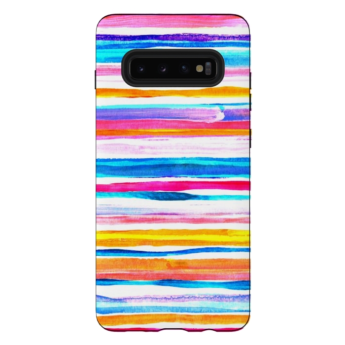 Galaxy S10 plus StrongFit Bright Hand Painted Gouache Beach Chair Stripes by Micklyn Le Feuvre