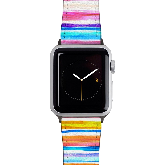 Watch 42mm / 44mm Strap PU leather Bright Hand Painted Gouache Beach Chair Stripes by Micklyn Le Feuvre