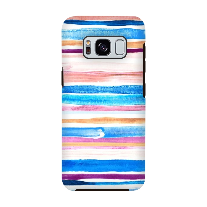 Galaxy S8 StrongFit Pastel Pink, Plum and Cobalt Blue Gouache Stripes by Micklyn Le Feuvre