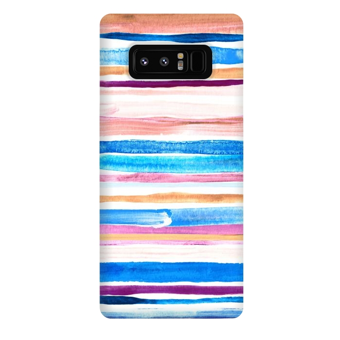 Galaxy Note 8 StrongFit Pastel Pink, Plum and Cobalt Blue Gouache Stripes by Micklyn Le Feuvre