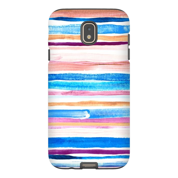 Galaxy J7 StrongFit Pastel Pink, Plum and Cobalt Blue Gouache Stripes by Micklyn Le Feuvre
