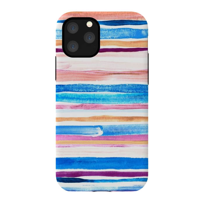 iPhone 11 Pro StrongFit Pastel Pink, Plum and Cobalt Blue Gouache Stripes by Micklyn Le Feuvre