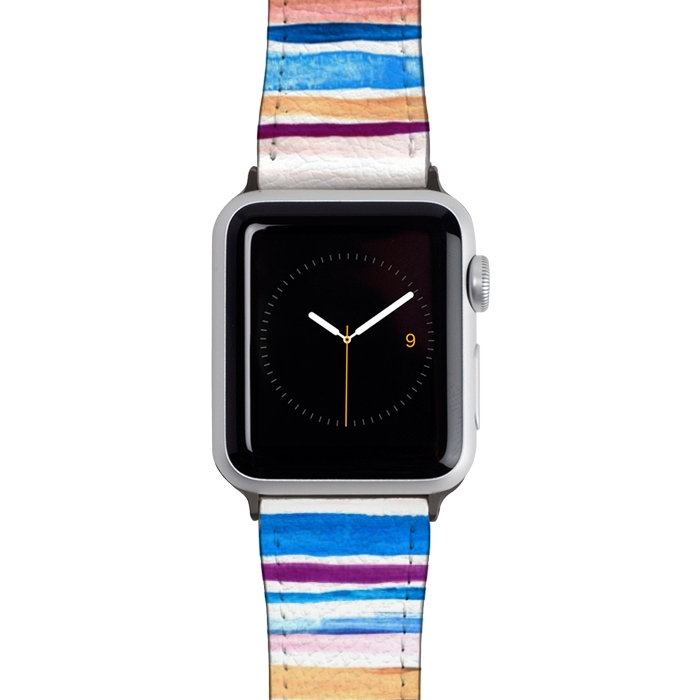 Watch 42mm / 44mm Strap PU leather Pastel Pink, Plum and Cobalt Blue Gouache Stripes by Micklyn Le Feuvre