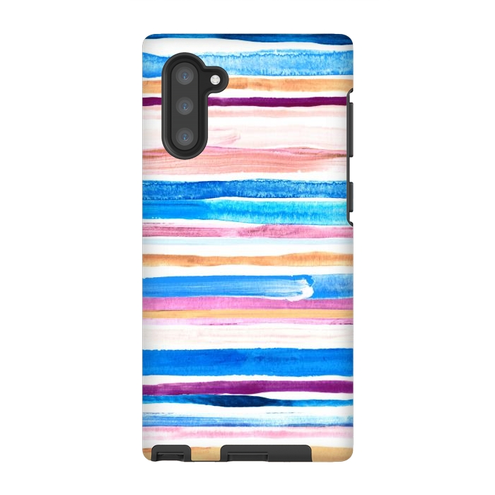 Galaxy Note 10 StrongFit Pastel Pink, Plum and Cobalt Blue Gouache Stripes by Micklyn Le Feuvre
