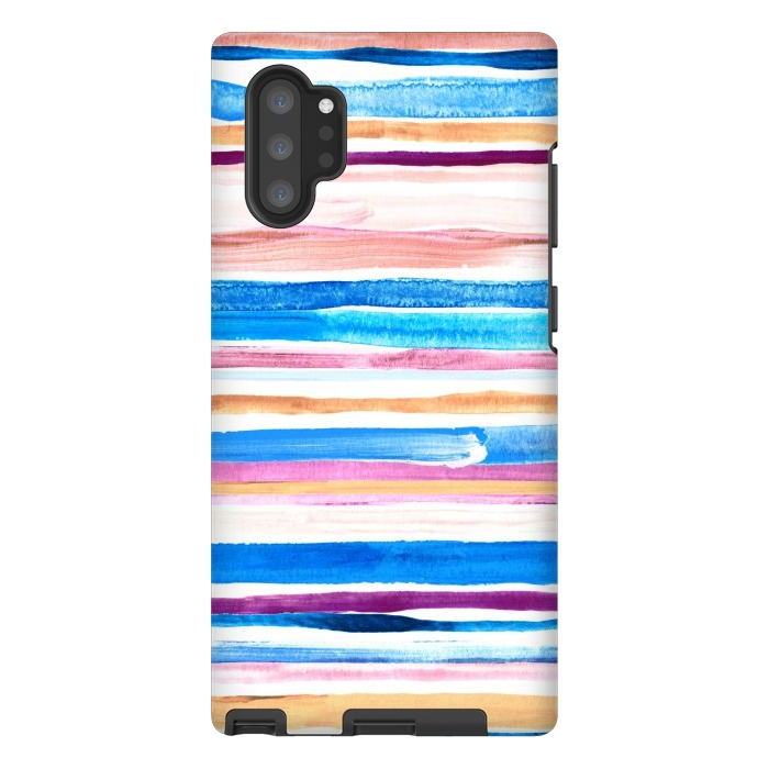 Galaxy Note 10 plus StrongFit Pastel Pink, Plum and Cobalt Blue Gouache Stripes by Micklyn Le Feuvre