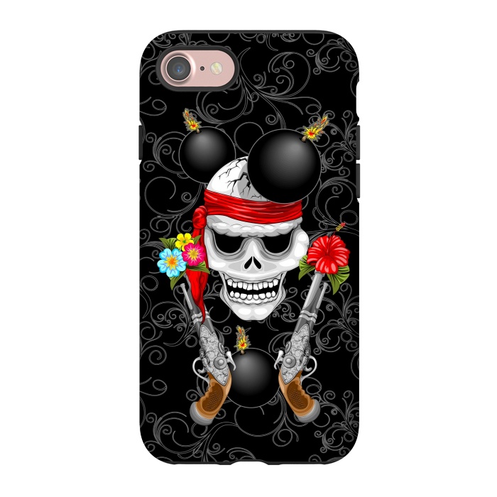 iPhone 7 StrongFit Pirate Skull, Ancient Guns, Flowers and Cannonballs by BluedarkArt