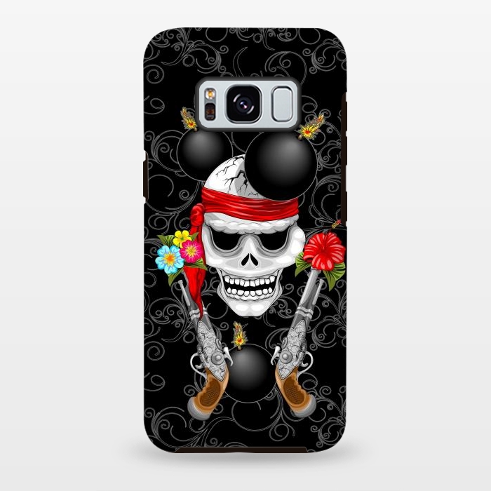 Galaxy S8 plus StrongFit Pirate Skull, Ancient Guns, Flowers and Cannonballs by BluedarkArt