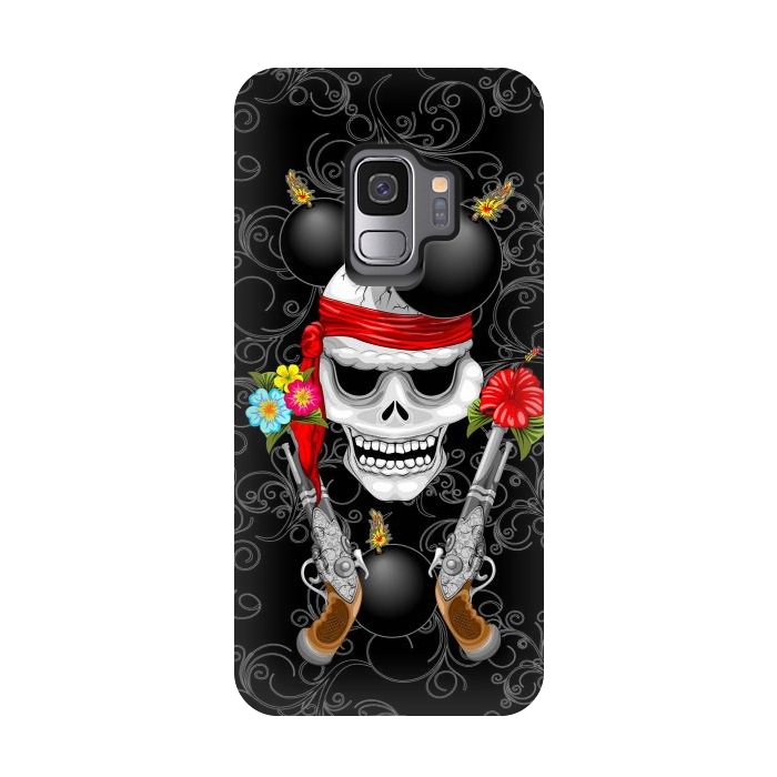Galaxy S9 StrongFit Pirate Skull, Ancient Guns, Flowers and Cannonballs by BluedarkArt