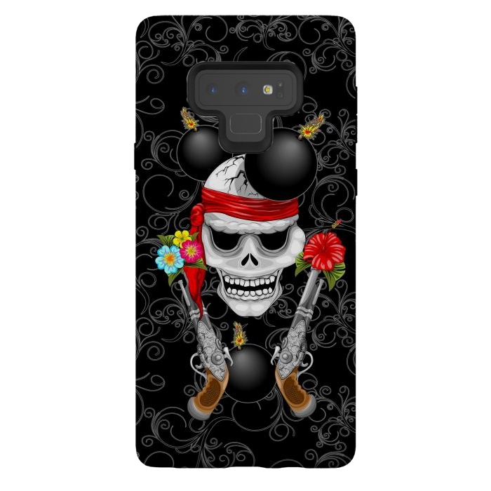 Galaxy Note 9 StrongFit Pirate Skull, Ancient Guns, Flowers and Cannonballs by BluedarkArt