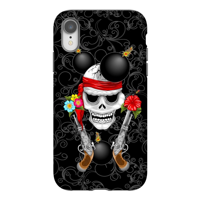 iPhone Xr StrongFit Pirate Skull, Ancient Guns, Flowers and Cannonballs by BluedarkArt