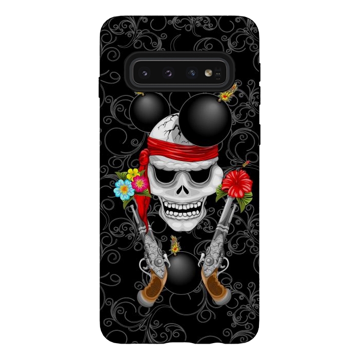 Galaxy S10 StrongFit Pirate Skull, Ancient Guns, Flowers and Cannonballs by BluedarkArt