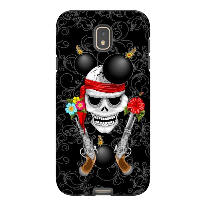Galaxy J7 StrongFit Pirate Skull, Ancient Guns, Flowers and Cannonballs by BluedarkArt