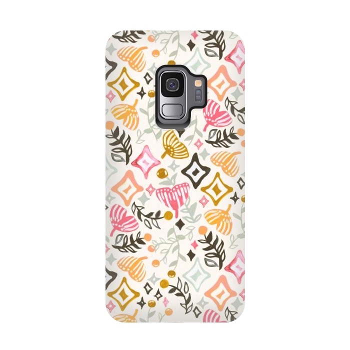 Galaxy S9 StrongFit Autumn Abstract Ginkgo & Berry Pattern  by Tigatiga