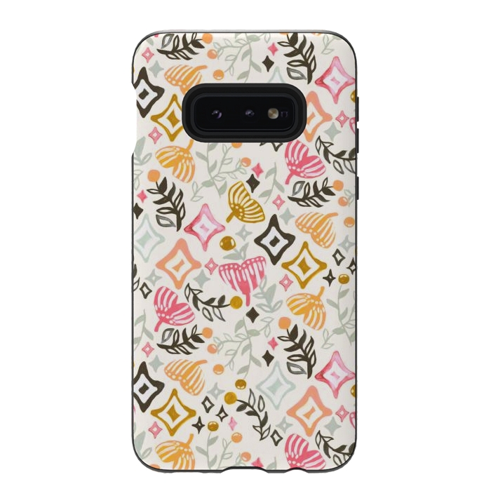 Galaxy S10e StrongFit Autumn Abstract Ginkgo & Berry Pattern  by Tigatiga