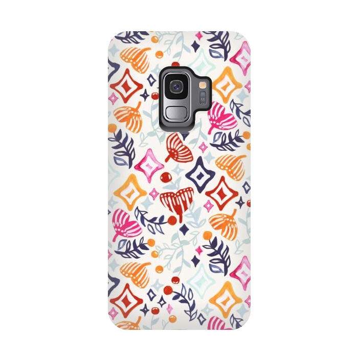 Galaxy S9 StrongFit Christmas Abstract Ginkgo & Berry Pattern  by Tigatiga