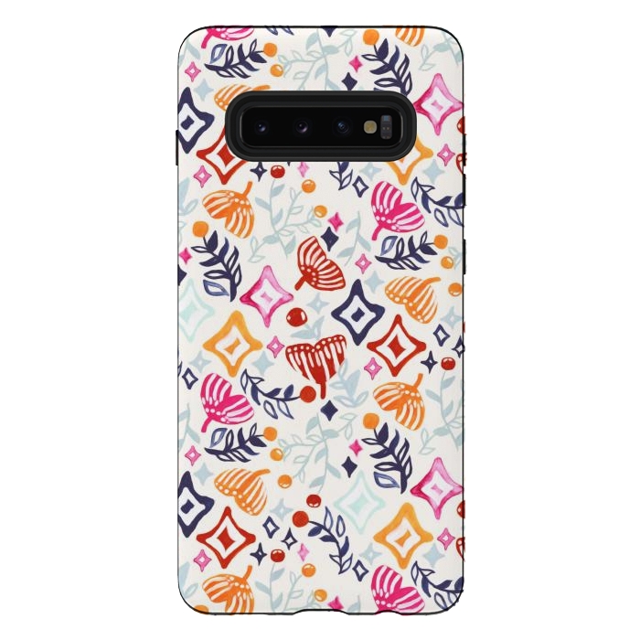 Galaxy S10 plus StrongFit Christmas Abstract Ginkgo & Berry Pattern  by Tigatiga