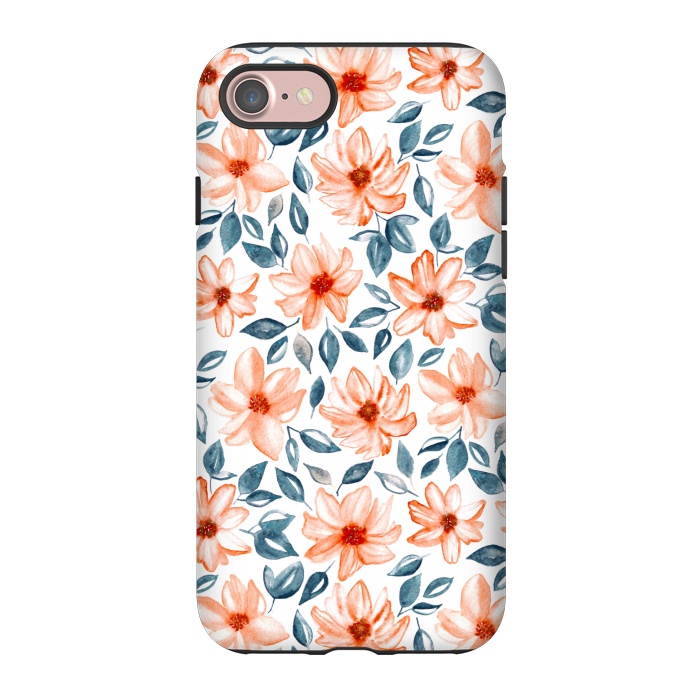 iPhone 7 StrongFit Orange & Navy Watercolor Floral  by Tigatiga
