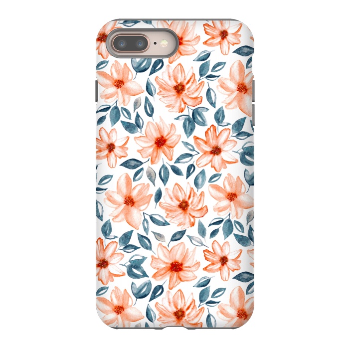 iPhone 7 plus StrongFit Orange & Navy Watercolor Floral  by Tigatiga