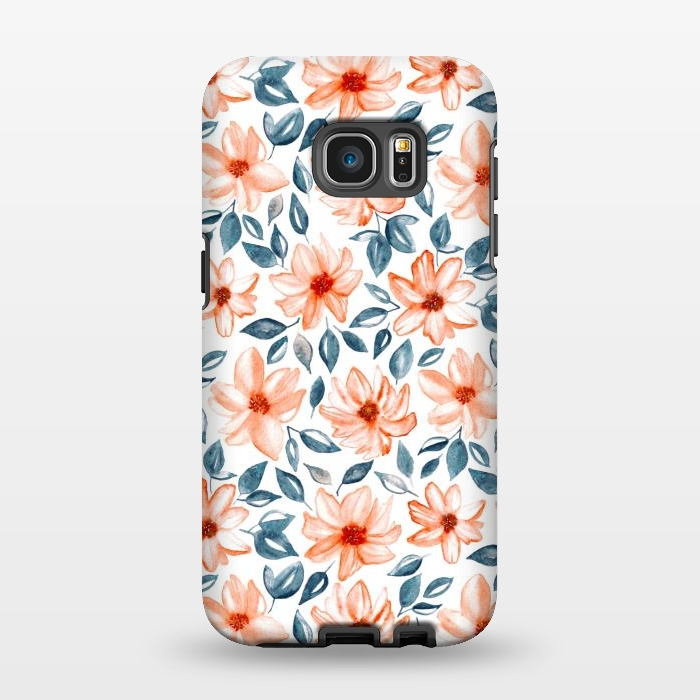 Galaxy S7 EDGE StrongFit Orange & Navy Watercolor Floral  by Tigatiga