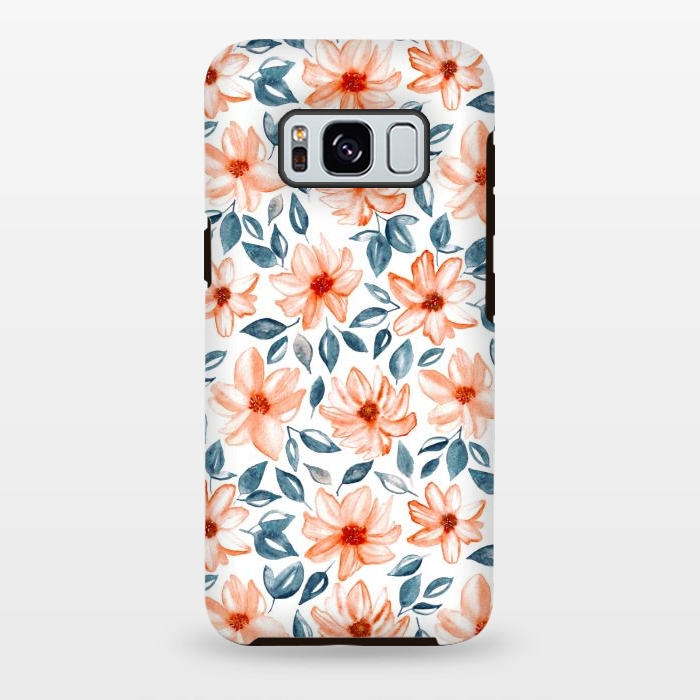Galaxy S8 plus StrongFit Orange & Navy Watercolor Floral  by Tigatiga