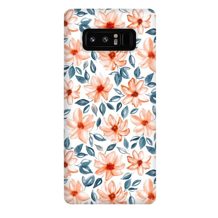 Galaxy Note 8 StrongFit Orange & Navy Watercolor Floral  by Tigatiga