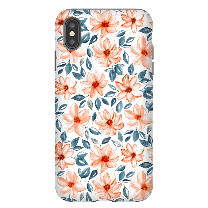 iPhone Xs Max StrongFit Orange & Navy Watercolor Floral  by Tigatiga