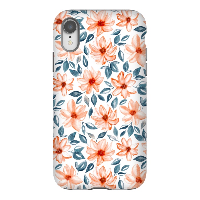 iPhone Xr StrongFit Orange & Navy Watercolor Floral  by Tigatiga