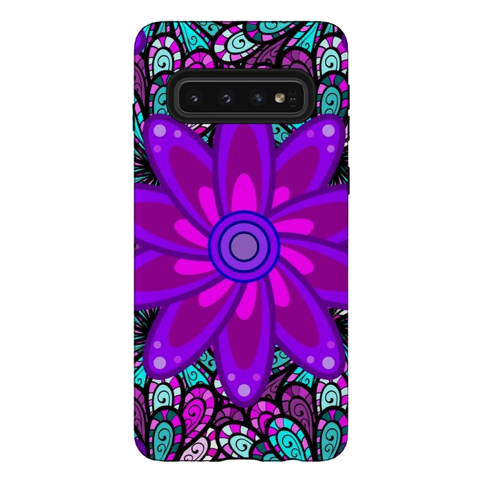 Galaxy S10 StrongFit Mandala in Purple and Aquamarine by ArtsCase