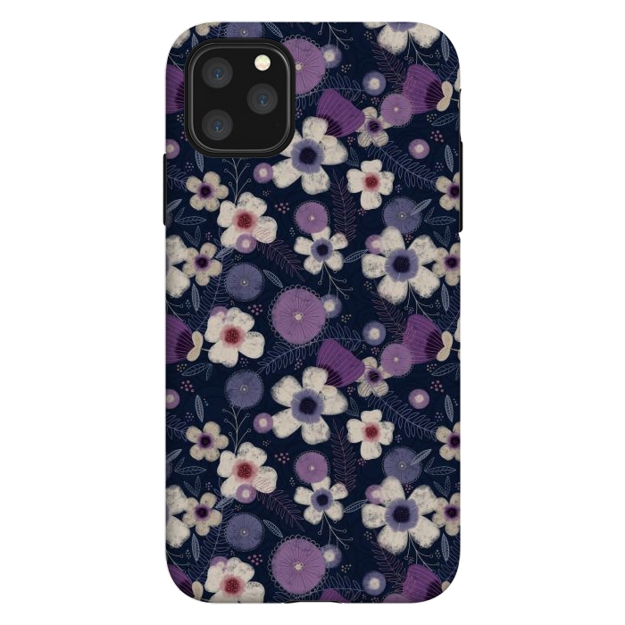 iPhone 11 Pro Max StrongFit Navy & Purple Floral by Noonday Design