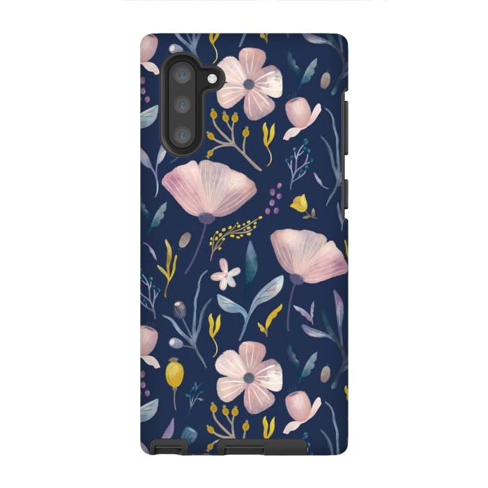 Galaxy Note 10 StrongFit Delicate Pastel Floral on Blue by Noonday Design
