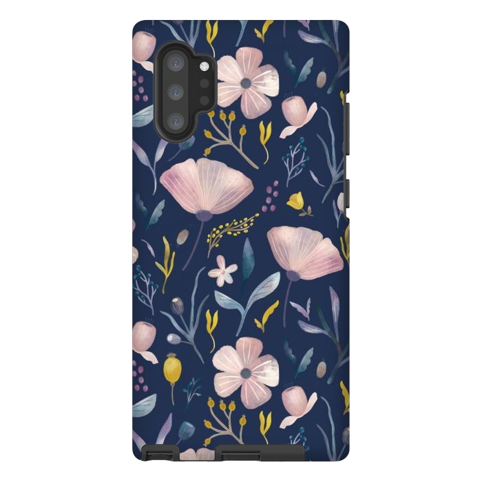 Galaxy Note 10 plus StrongFit Delicate Pastel Floral on Blue by Noonday Design