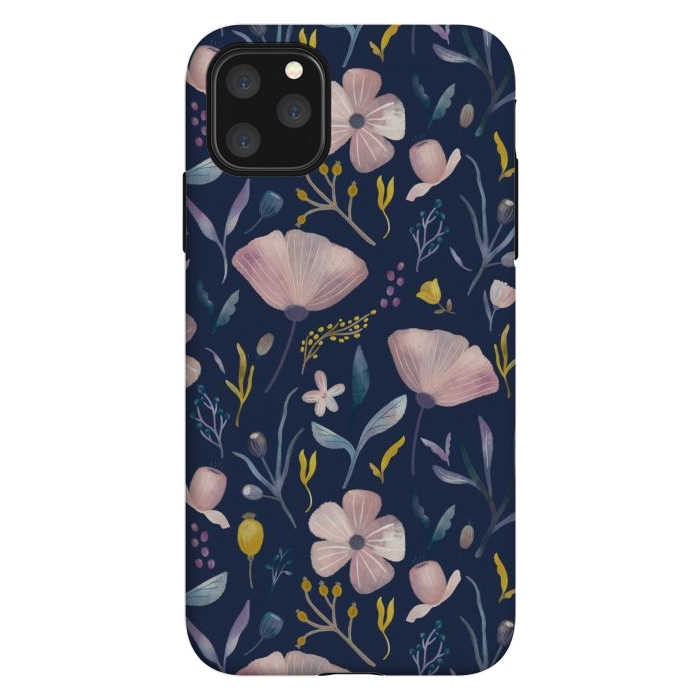 iPhone 11 Pro Max StrongFit Delicate Pastel Floral on Blue by Noonday Design
