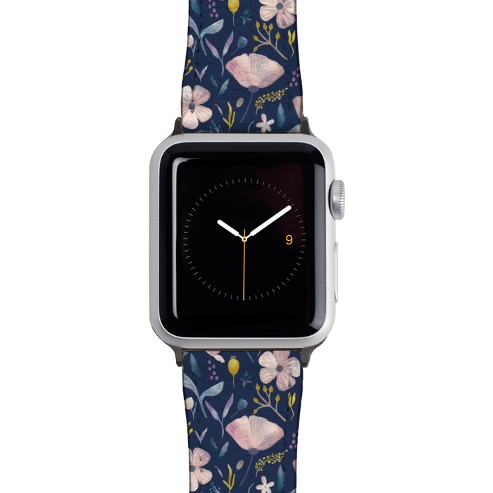 Watch 38mm / 40mm Strap PU leather Delicate Pastel Floral on Blue by Noonday Design