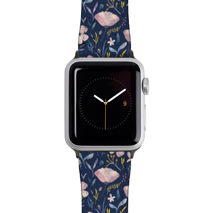Watch 42mm / 44mm Strap PU leather Delicate Pastel Floral on Blue by Noonday Design