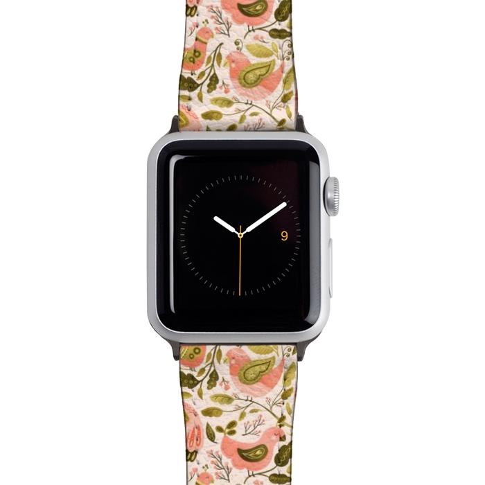 Watch 42mm / 44mm Strap PU leather Peachy Keen Birds by Noonday Design
