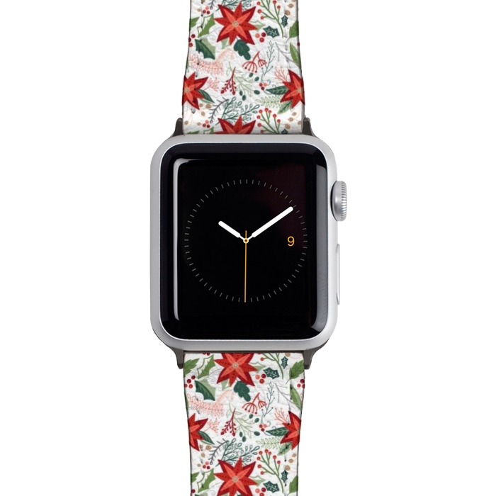 Watch 42mm / 44mm Strap PU leather Festive Poinsettias by Noonday Design