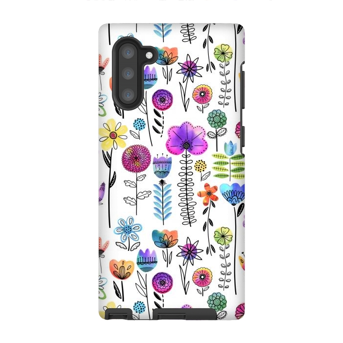 Galaxy Note 10 StrongFit Bright Watercolor and Line Art Flowers by Noonday Design