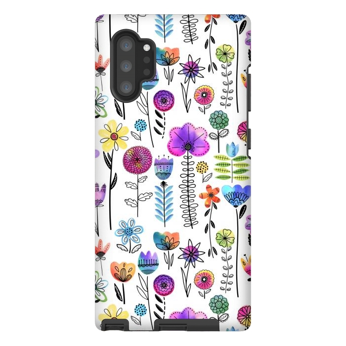 Galaxy Note 10 plus StrongFit Bright Watercolor and Line Art Flowers by Noonday Design