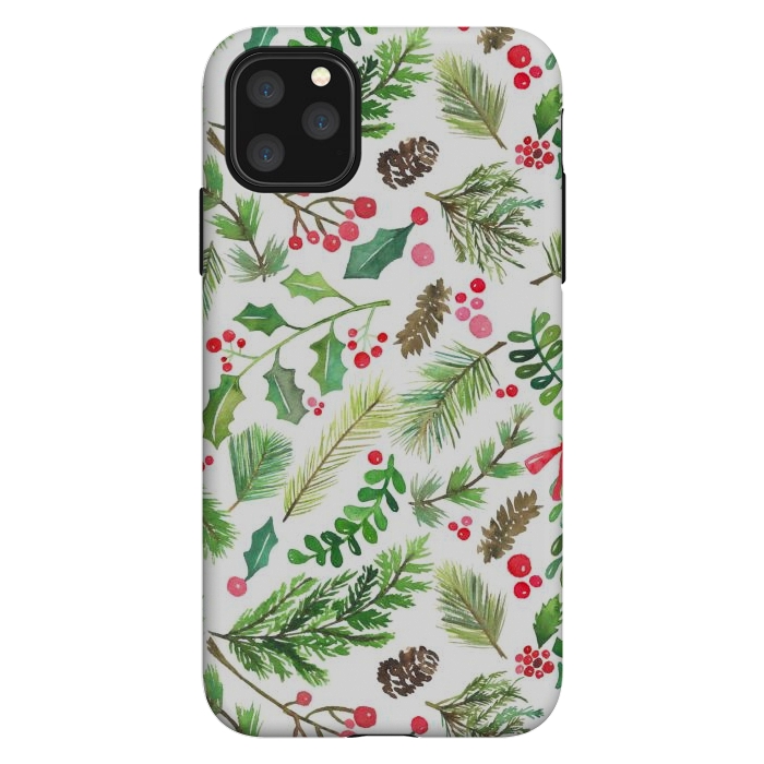 iPhone 11 Pro Max StrongFit Watercolor Christmas Greenery by Noonday Design
