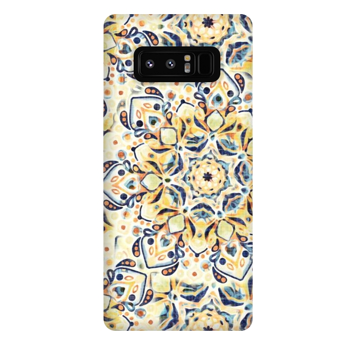 Galaxy Note 8 StrongFit Stained Glass Mandala - Mustard Yellow & Navy  by Tigatiga
