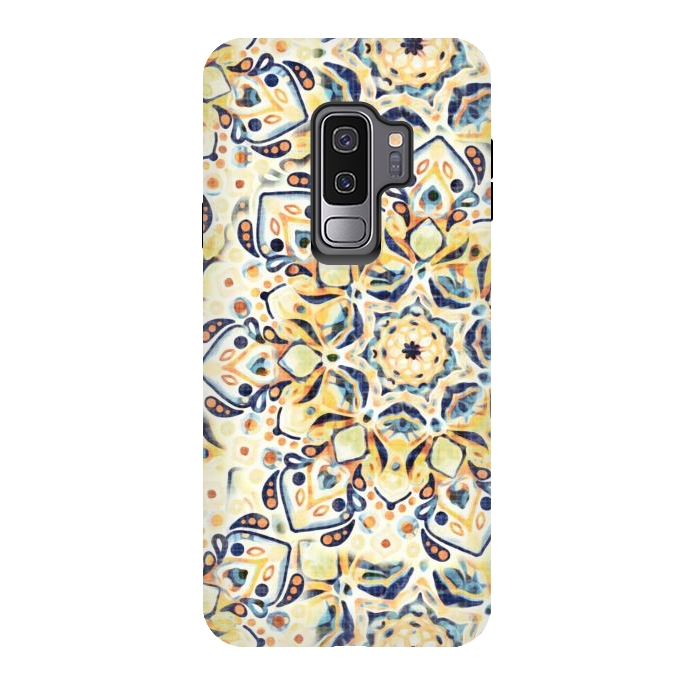 Galaxy S9 plus StrongFit Stained Glass Mandala - Mustard Yellow & Navy  by Tigatiga