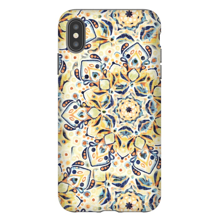 iPhone Xs Max StrongFit Stained Glass Mandala - Mustard Yellow & Navy  by Tigatiga