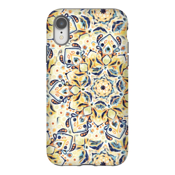 iPhone Xr StrongFit Stained Glass Mandala - Mustard Yellow & Navy  by Tigatiga