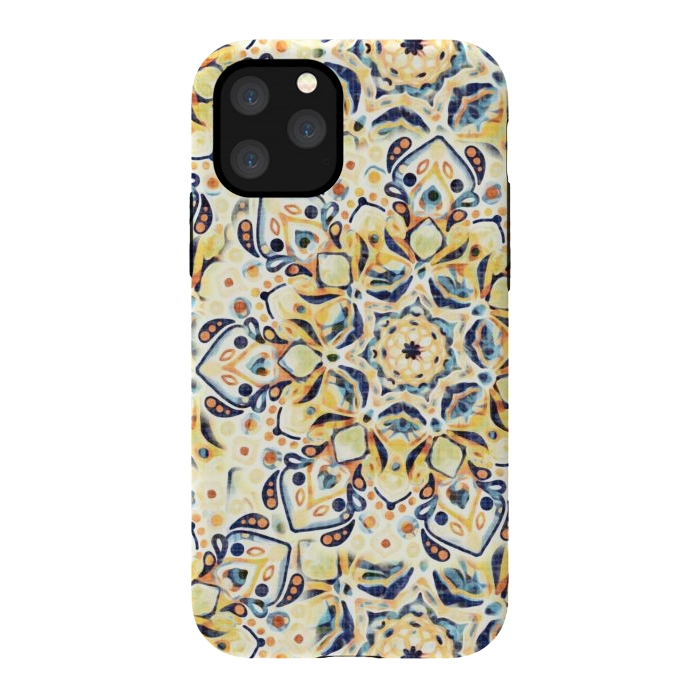 iPhone 11 Pro StrongFit Stained Glass Mandala - Mustard Yellow & Navy  by Tigatiga
