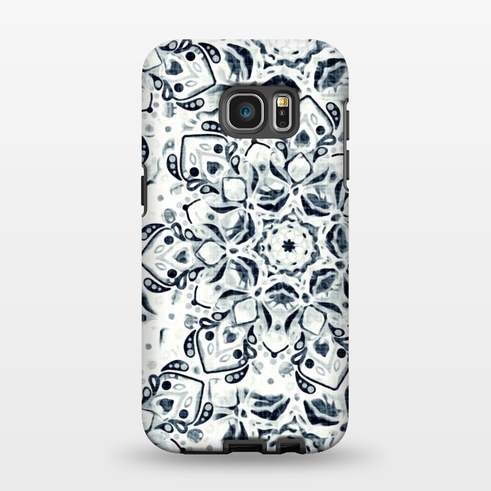 Galaxy S7 EDGE StrongFit Stained Glass Mandala - Navy & White  by Tigatiga