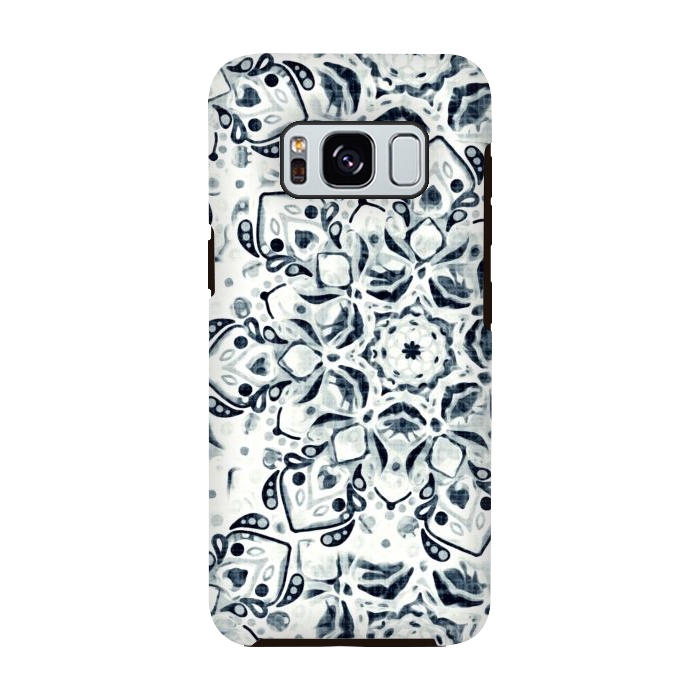 Galaxy S8 StrongFit Stained Glass Mandala - Navy & White  by Tigatiga
