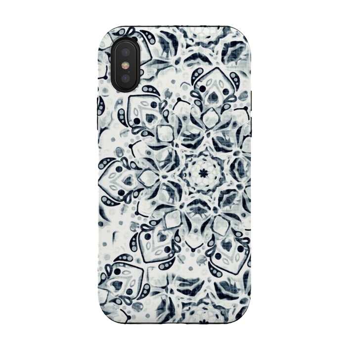 iPhone Xs / X StrongFit Stained Glass Mandala - Navy & White  by Tigatiga