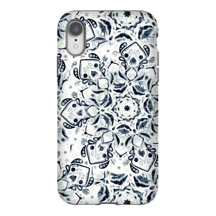 iPhone Xr StrongFit Stained Glass Mandala - Navy & White  by Tigatiga